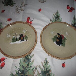 Make The Season Bright Set 2 Plates Black Bear NEW